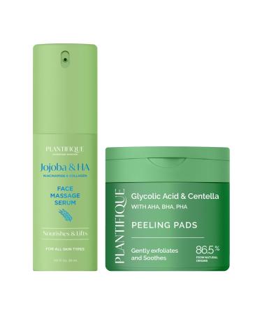 PLANTIFIQUE Serum Visage Jojoba Bio Oil - Gua Sha Huile Massage Hydratant et Anti Rides Puissant - 30 ml & Disques Cor ens - Tous Types de Peaux - 60 Pi ces