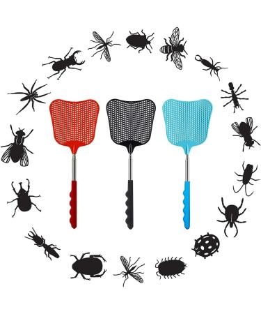 Extendable Fly Swatter 3 Pcs Durable Heavy Duty Plastic Manual Swat Pest Swatter with Extendable Stainless Steel Handle for Office Home School Swat Pest Fly(Black Red Blue) - Buy Online on GoSupps.com