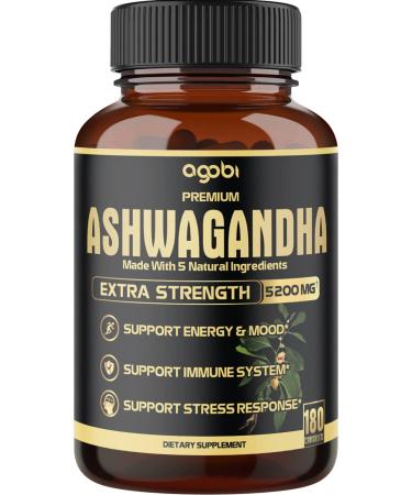 5in1 Premium Ashwagandha Capsules, High Extracted Capsule Equivalents to 5200mg Powder. Added Turmeric, Rhodiola Rosea, Ginger, Black Pepper. Strength and Spirit Support - 1Pack - 180 Caps - 6 Months