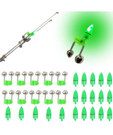 JZTang Fishing Bells with Lights 20 Pcs LED Night Fishing Lights 10 Pcs Fishing Rod Bait Alarm Bell Green