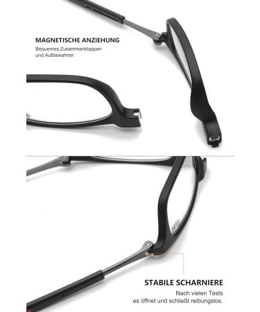 Lanomi Narrow Reading Glasses for Men & Women - Magnetic Closure Light Visual Aid with Elastic Silicone Straps - 2 Pieces Black (Red+Gray Arm) - 2.0x Magnification - Buy Online on GoSupps.com