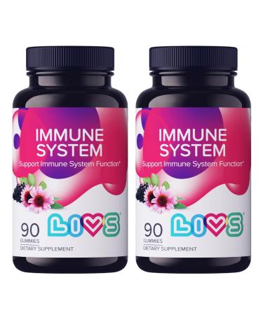 LIVS Immune System Elderberry Gummies for Adults & Kids | Advanced Immune Support Supplement with Vitamin C Echinacea & Propolis | Vegan & Gluten Free Gummy Vitamins | 200mg Elderberry/Dose -180 Ct Immune System 90 Count