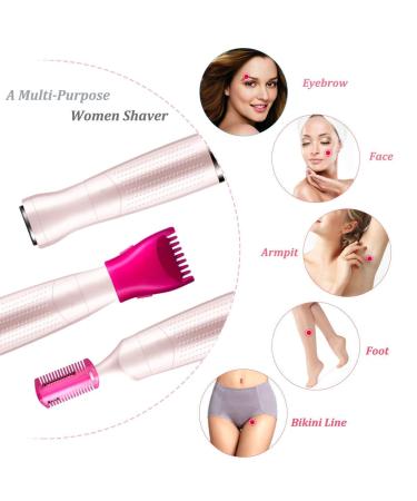 3-in-1 Women's Bikini Trimmer | Cordless Wet & Dry Shaver | Painless Hair Removal Kit | Electric Razor for Facial, Body, Eyebrow | Ladies Grooming Tool - Pink - Buy Online on GoSupps.com