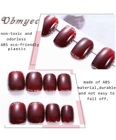Obmyec Red Square Glitter False Nails - 24Pcs Full Cover Shimmer Acrylic Fake Nails for Women and Girls - Buy Online on GoSupps.com