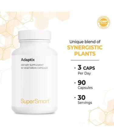 Supersmart - Adaptix - Combination of 8 Plant Extracts with Adaptogen Properties (Ashwagandha Astragalus Ginseng Reishi) | Non-GMO & Gluten Free - 90 Vegetarian Capsules - Buy Online on GoSupps.com