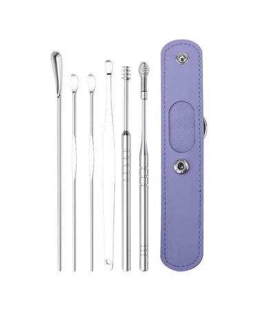 fanelod Ear Wax Removal Ear Cleaner Ear Pick Ear Cleaning Kit Ear Curette Kit Stainless Steel Ear Pick Set Ear Tool Set Ear Cleaning Storage Bag Earwax Cleaner with Bag Purple