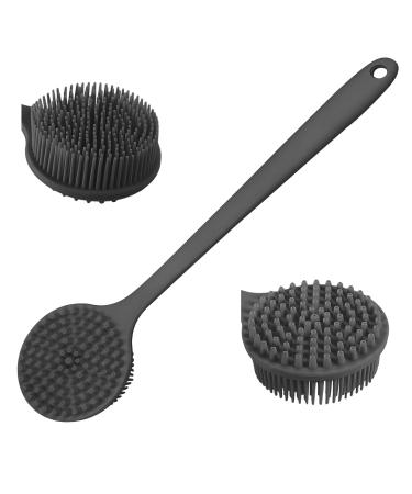 15 Inch Soft Silicone Back Scrubber Long Handle Bath Exfoliating Brush Dual-Sided Soft Bristles Back Scrubber Massager for Shower Black