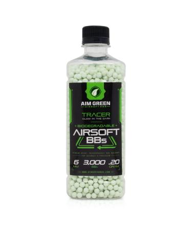 Aim Green Tracer Biodegradable Airsoft BBS Glow-in-The-Dark BBS 3 000 Count 0.2 Grams