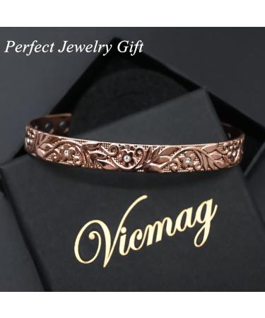 Vicmag Copper Magnetic Bracelet for Women Men | Adjustable Size | 6X Ultra Strength Magnets | 99.99% Solid Pure Copper | Rose Gold Crystal Plum | Gift Box Included - Buy Online on GoSupps.com