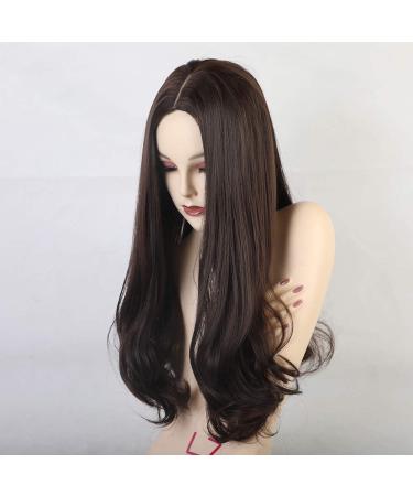 RTGFS Long Brown Wavy Synthetic Wig for Women - Mixed Highlight Deep Parting Natural Hairline Cosplay - Buy Online on GoSupps.com
