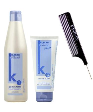 Salerm KERATIN SHOT Maintenance SHAMPOO & Deep Impact Plus Conditioner Mask DUO SET Anti Frizz Smoothing & Natural Keratin (W/Sleek Comb) (500 ml (18 oz) + 200 ml (6.9 oz) DUO KIT) 2 Piece Set