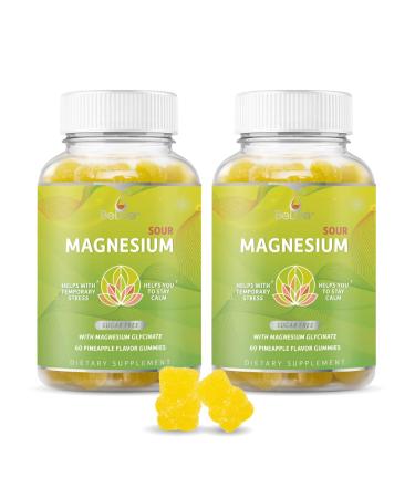 BeLive Magnesium Gummies 200mg - 60 Ct | Magnesium Glycinate Supplements for Relaxation Stress Relief and Sleep for Adults & Kids - Tasty and Tangy Pineapple Flavor (2) Pineapple 2 Pack