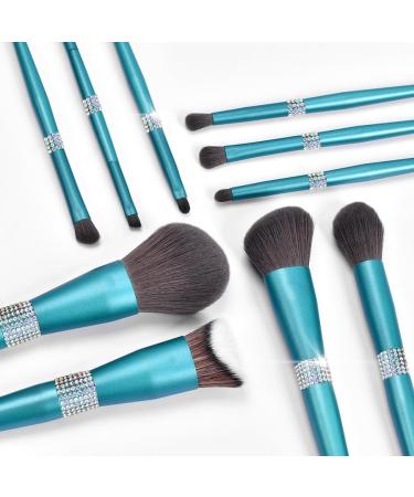 10 Shining Queen Turquoise Makeup Brush Set - Diamond Soft Beauty Tools - 20CM Blue for Flawless Application - Buy Online on GoSupps.com