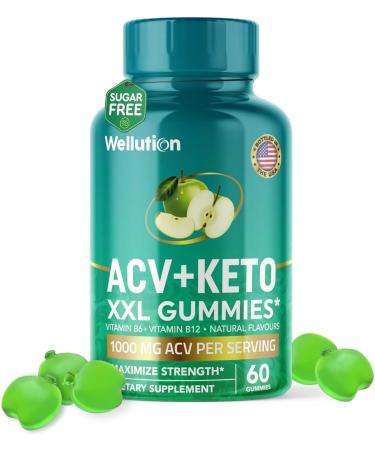 WELLUTION XXL Keto ACV Gummies | 1 000 mg Sugar-Free 60 Count | Digestive Aid Detox Metabolism Booster & Weight Loss Support | Delicious Apple Flavor - Buy Online on GoSupps.com