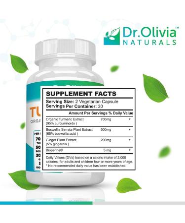 Organic Turmeric Complex with Curcumin, Boswellia, Ginger & BioPerine - 60 Capsules by Dr. Olivia - Buy Online on GoSupps.com