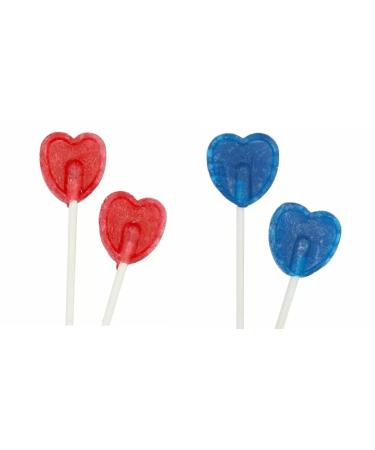 Heart Lollipops/Lolly mixed PACK OF 50. Cherry (25) & blue raspberry (25) Ideal for Party Favours Party bag Weddings baby shower Birthdays Anniversary and Valentines decorations