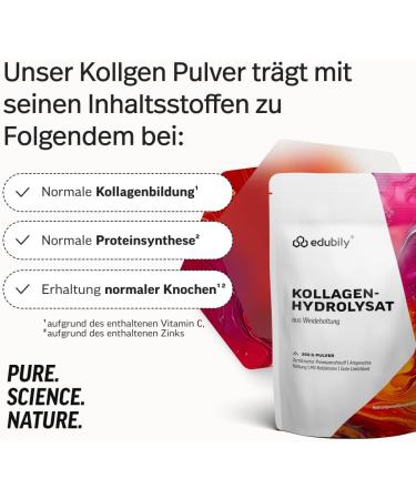  edubily nutrition Edubily Nutrition Collagen Powder (350 g) Pasture-raised Premium quality collagen hydrolysate with vitamin C copper manganese silicic acid and zinc In a sachet (tasteless) - Buy Online on GoSupps.com