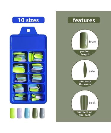 LoveOurHome 480pc Medium Square Press on Nails - Full Cover Glossy Colored Fake Nails for Women and Girls | Acrylic Tips in 10 Sizes for Manicure Design - Buy Online on GoSupps.com