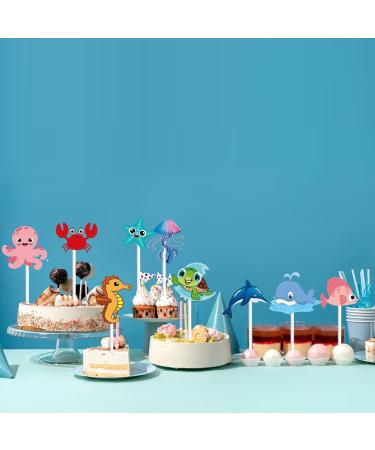 36Pcs Ocean Animal Happy Birthday Cupcake Toppers Under the Sea Animals Baby Shower Cupcake Sticks Ocean Sea Animal Birthday Theme Party Supplies for Baby Boys Girls - Buy Online on GoSupps.com