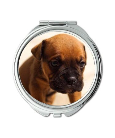 Mirror Compact Mirror Puppy Dog Pet Cute Brown Sitting Sad Portrait pocket mirror portable mirror
