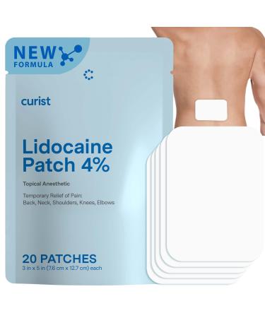Curist Lidocaine Patches Maximum Strength with Curcumin - Numbing Topical Pain Relief for Back Relief Neck Relief & Sore Muscle Relief (Pack of 20 Pain Patches 3"x5" 4% Lidocaine Patch) New Formula