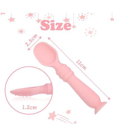 Vicloon Baby Fork and Spoon Set - 3Pcs Silicone Weaning Spoon Set for Self Feeding, Easy Grip Toddler Cutlery Kit - Pink - Buy Online on GoSupps.com