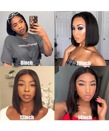 8 Inch Straight Lace Front Bob Wig - 150% Density Human Hair for Black Women | Pre-Plucked T Part Closure - Buy Online on GoSupps.com