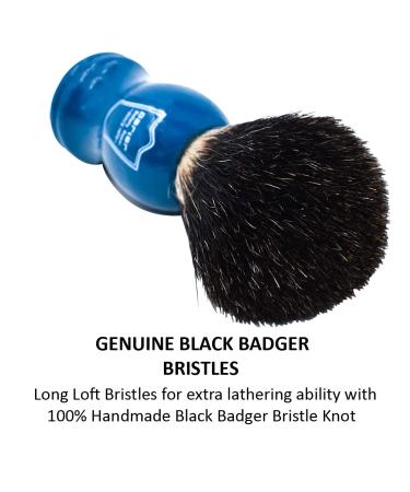 Parker Safety Razor Black Badger Bristle Shaving Brush with Blue Wooden Handle & Stand - Premium Shaving Accessories for Men - Buy Online on GoSupps.com
