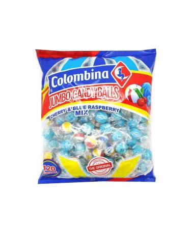 Colombina Jumbo Candy Balls Cherry & Blue Raspberry Mix Bag of 120 (Pack of 1)