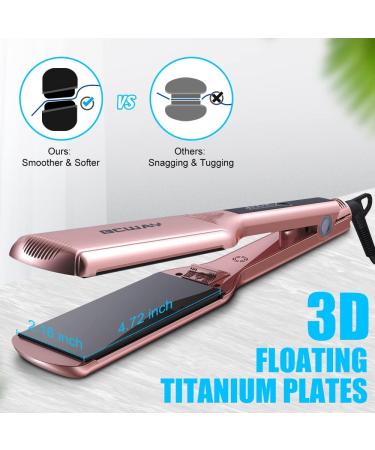 Bcway Professional Hair Straightener - Extra-Large Titanium Flat Iron - 30s Instant Heating - 5 Adjustable Temp - Anti-Static - Rose Gold - Buy Online on GoSupps.com