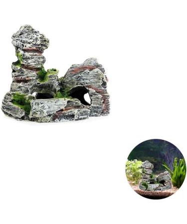 2PCS Aquarium Rock Cave Decoration with Green Grass | Resin Fish & Shrimp Hiding Accessories | Mountain View 11x9x11cm & 10x5.5x10cm - Buy Online on GoSupps.com