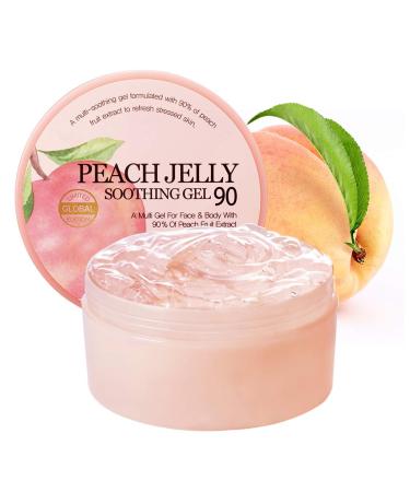 SKINFOOD Peach Jelly Soothing Gel 10.14 oz (300ml) - 90% Peach Face & Body Moisturizing Gel - Refreshing and Vitalizing without Stickiness - Aloe Vera Gel for Face and Body - Aloe Vera Soothing Gel Peach Soothing Gel