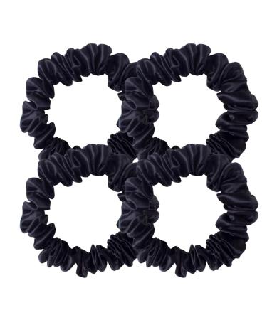 Hair Band Small Hair Scrunchies for Woman Satin Elastic Bands Scrunchies Skinny Hair Bobbles Black Hair Elastics Traceless Anti-Frizz Hair Tie ponytail Holders Girls Kids Adult Use (4pcs) (4 Small)
