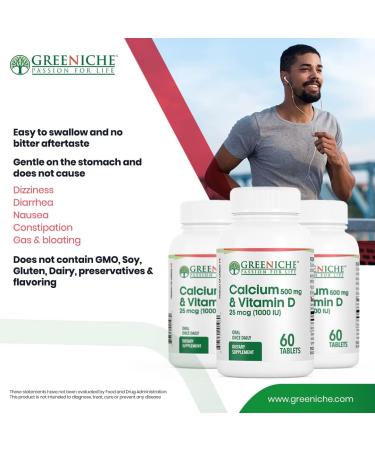 Greeniche Halal Calcium & Vitamin D Supplement | Immune & Bone Health | Gentle on Stomach | Muscle Health | Gluten Free | 60 Tablets - Buy Online on GoSupps.com