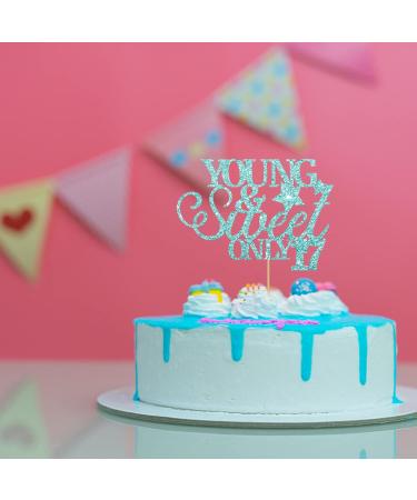 Sky Blue Young & Sweet Only 17 Cake Topper Birthday Party Cake Topper Glitter Cake Decorations for Happy 17th Birthday/Anniversary Party - Buy Online on GoSupps.com