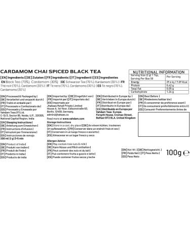 VAHDAM Cardamom Chai Tea Loose Leaf 200g (100+ Cups) India's Traditional Cardamom Tea | Spiced Chai Tea | Brew Hot Tea Iced Tea Or Chai Latte/Masala Chai Tea | Whole Loose-Leaf Vacuum Sealed Cardamom Masala Chai - Buy Online on GoSupps.com