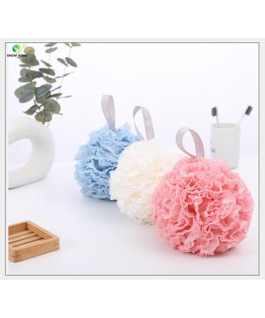 Exfoliating Mesh Brush Shower Sponge Puff for Kids & Adults - White & Sky Blue - Buy Online on GoSupps.com