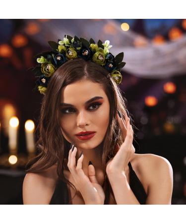 IYOU Flower Headband Floral Dark Blue Headpiece Festival Halloween Hair Accessories for Women and Girls - Buy Online on GoSupps.com