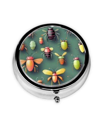 Insect Atlasround Pill Box 3 Compartment Round Pill Box Organizer # Portable Travel Pill Box for Traveling. Black