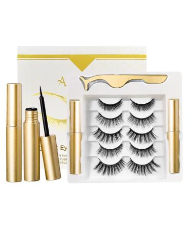 ALLURETODAY Magnetic Eyelashes and Eyeliner Kit Tweezer Included with Reusable 5 Pairs | False 3D/6D Natural Looking Lightweight Lashes 8 piece set including 2 1 Applicator No Glue Needed