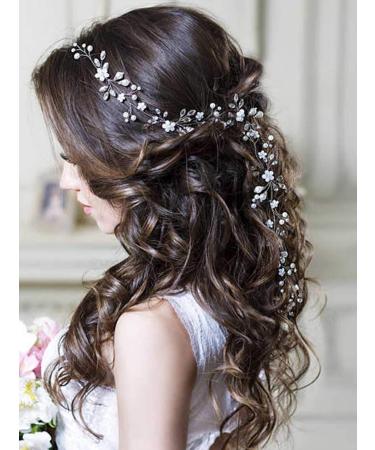 Unicra Wedding Crystal Flower Hair Vine Bridal Headpiece Headbands Wedding Hair Accessories for Brides (Rose Gold)