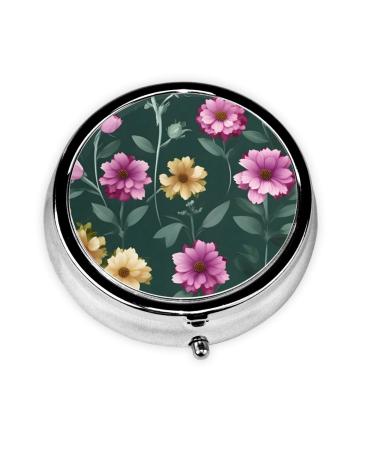 Beautiful Purple Flowersround Pill Box 3 Compartment Round Pill Box Organizer Portable Travel Pill Box for Traveling.