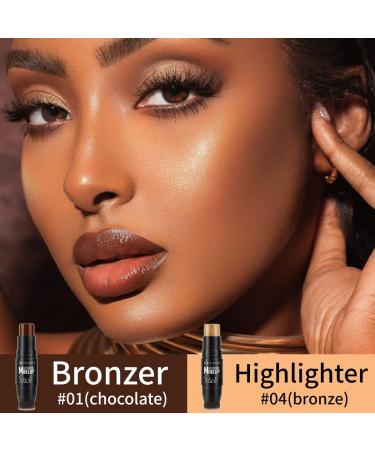 DE'LANCI Contour Stick Duo - Cream Foundation & Highlighter Makeup Set | Brown Dark Contour & Bronze Highlighter | Longwear Formula with Brush - Buy Online on GoSupps.com