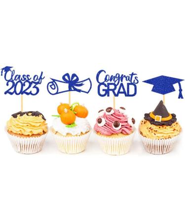 JINGLING Graduation Cake Toppers 24 Piece Graduation Cupcake Toppers Glitter Class of 2023 Graduation Caps Cupcake Picks for Party Cake Decorations Blue - Buy Online on GoSupps.com