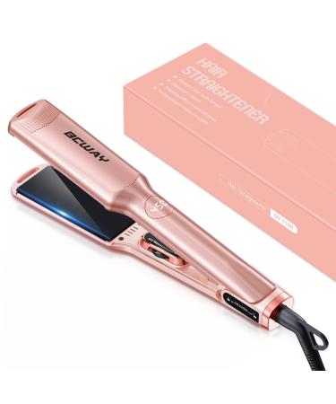Bcway Hair Straightener  1.5 Wide Plate Flat Iron for Hair with Adjustable Temperature 250 F-450 F  Digital LCD & PTC Heater  3D Titanium Floating Plates 2-in-1 Hair Iron for All Hair Types Rose Gold