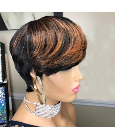 PangDongLai Pixie Cut Wig for Black Women | Short Black Layered Wavy Remy Hair | F1B/33 Color | Black with Brown Pixie Cut Human Hair Wig - Buy Online on GoSupps.com