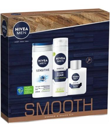 Nivea Men Smooth Shower & Shave Kit - 3 in 1 Shower Gel, Shaving Foam, Post Shave Balm - Buy Online on GoSupps.com