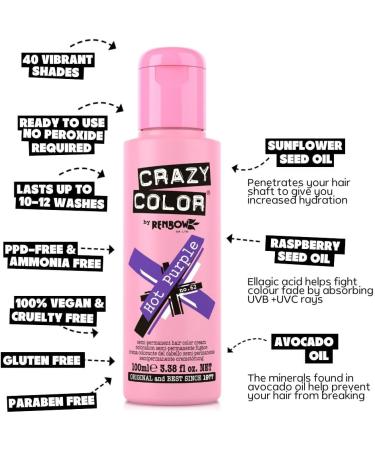 Crazy Color Vibrant Hot Purple Semi-Permanent Duo Hair Dye. Highly Pigmented Royal Purple Conditioning & Oil Nourishing Vegan Formula | No Bleach or Ammonia | 200ml - Buy Online on GoSupps.com