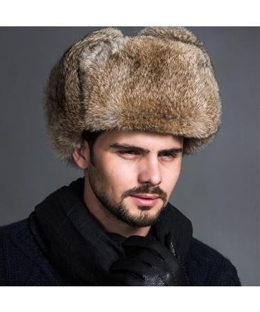 NWSTESLE Men's Fur Ushanka Russian Trapper Hat with Earflap - Brown, X-Large - Buy Online on GoSupps.com