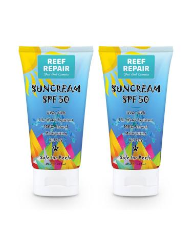 Reef Safe Sunscreen SPF 50 (2 Pack) - All Natural, Travel Size, Water Resistant, Moisturizing, Biodegradable, Broad Spectrum UVA/UVB Coral Friendly Mineral Sunblock from Reef Repair (2 x 1.7 fl.Oz)